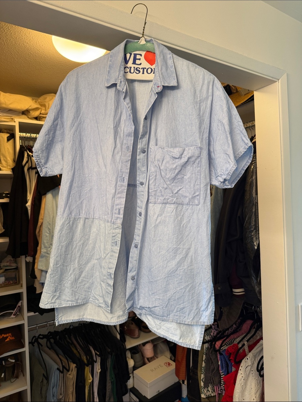 Zara Light Blue chambray Short-Sleeve Button-Down Shirt